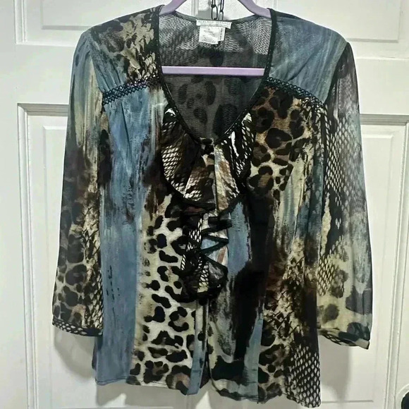 Alberto Makali Y2K 2000s Abstract Ruffle Blouse Size Large EUC - Picture 5 of 5